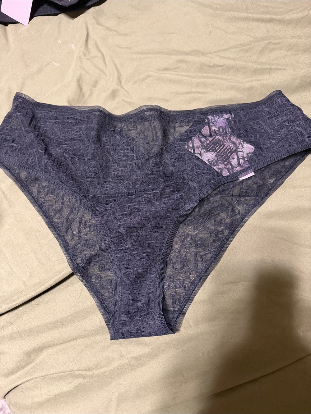 Savage X Fenty Dark Navy Lace Bikini Panty Accent Signature Script